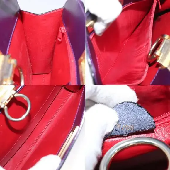 CELINE Hand Bag Leather Purple Gold - Picture 12 of 13